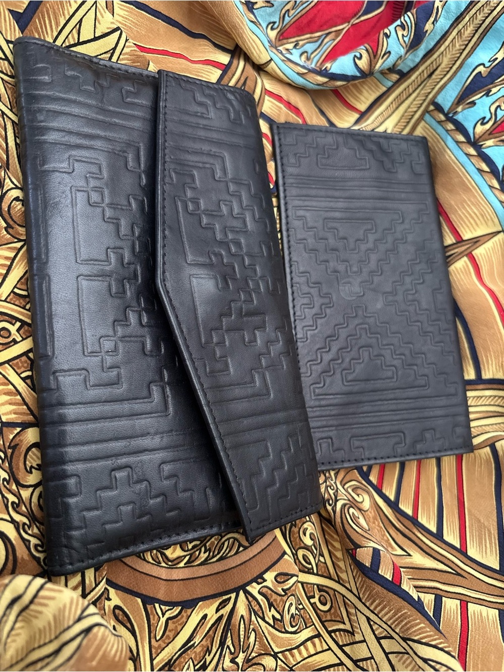 Wallet Black Embossed Leather check  Wallet Set